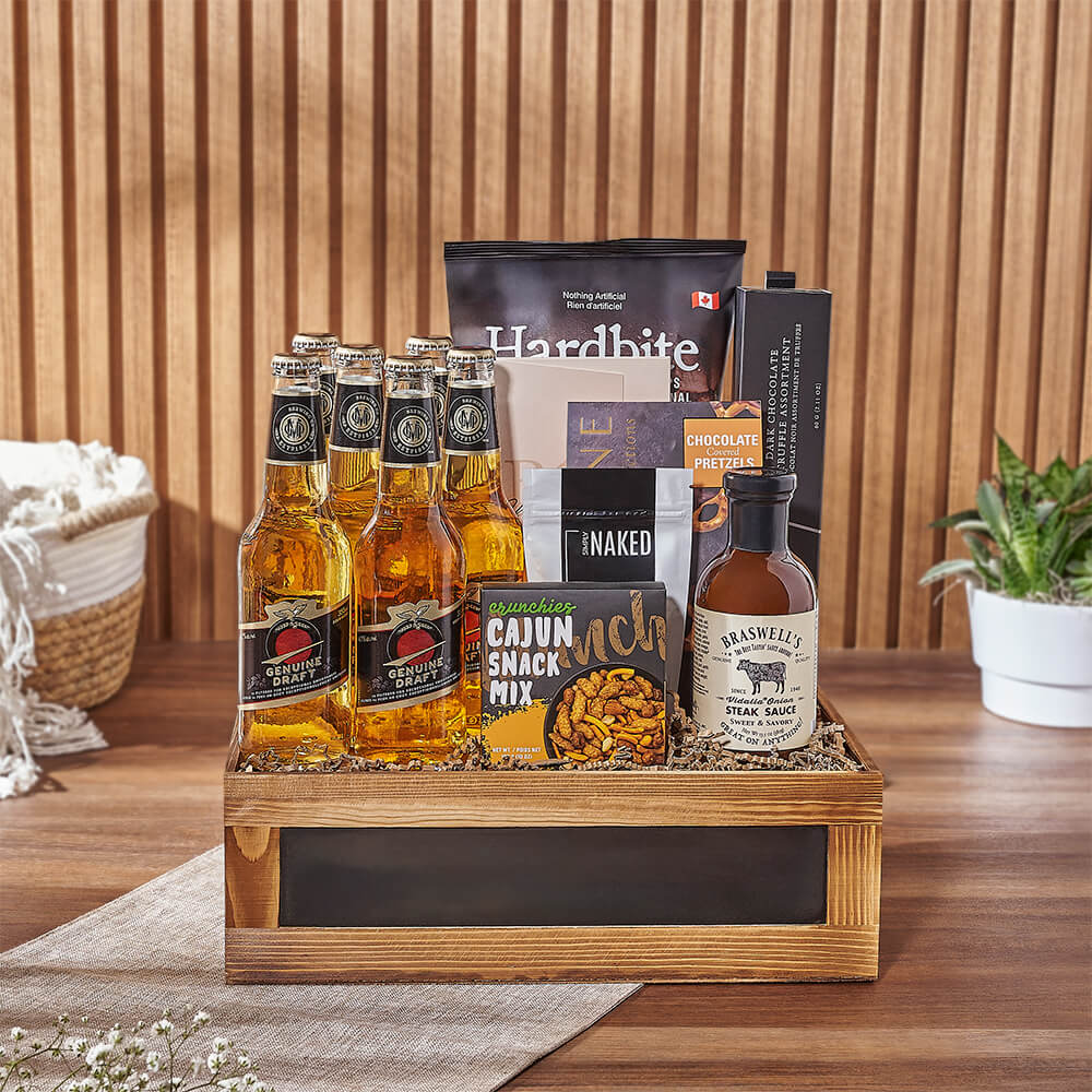 Craft Beer and Snacks Wooden Crate – how the gift is presented