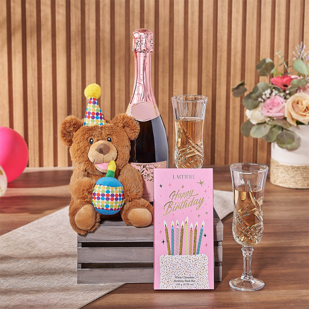 Birthday Bear & Champagne Gift Crate, champagne gift, champagne, birthday gift, birthday, Washington delivery