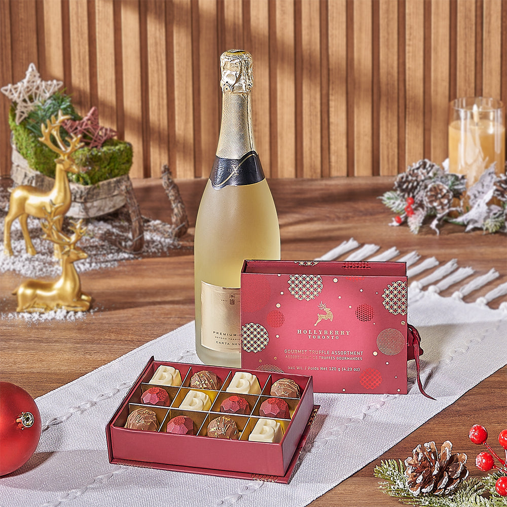 Festive Sparkling Wine with Truffle Treats – how the gift is presented