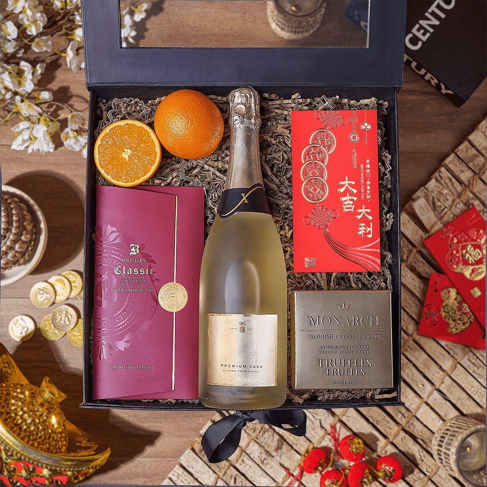 Sparkling Wine with Lucky Chocolates – how the gift is presented
