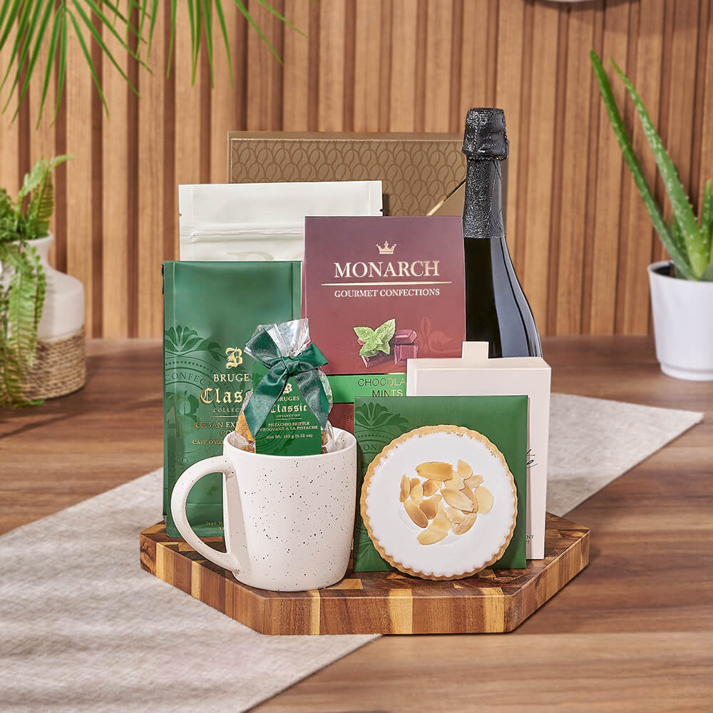 Sparkling Wine Coffee and Chocolate Gift – how the gift is presented