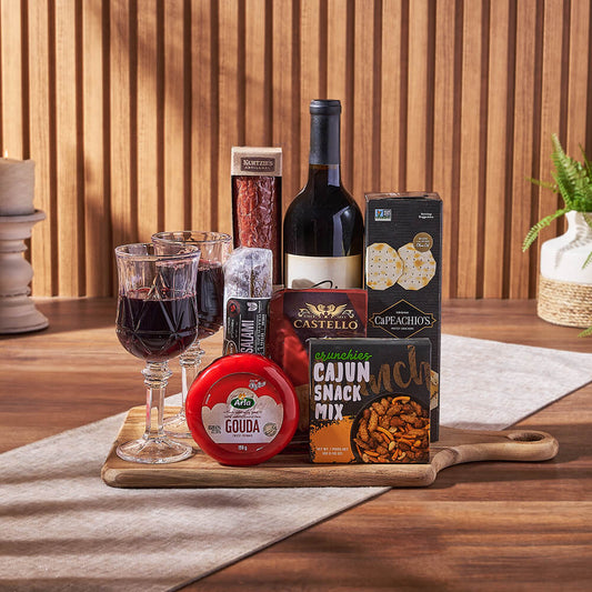 Custom Corporate Gift Baskets - Cheese & Salami Gift Set with Wine