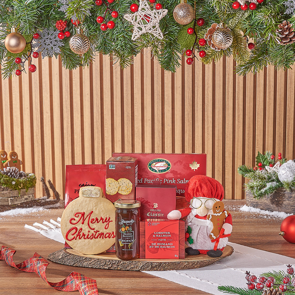 Smoked Salmon and Treats Holiday Basket – how the gift is presented