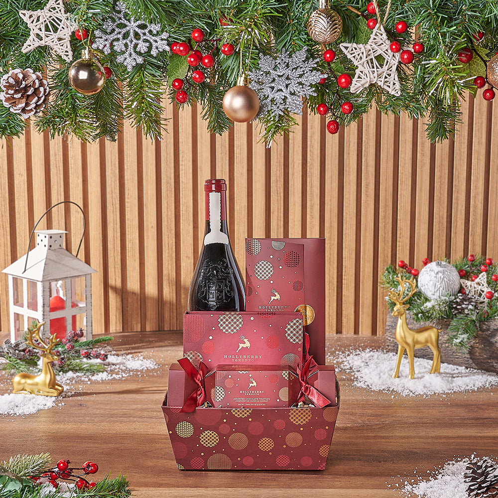 Our Christmas Morning Wine Gift Set, a curated selection of delightful goodies designed for a cozy celebration with friends and loved ones - Washington Delivery