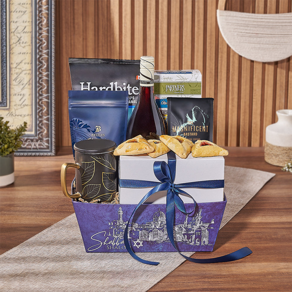 Kosher Wine Purim Hamantaschen Snack Basket – how the gift is presented