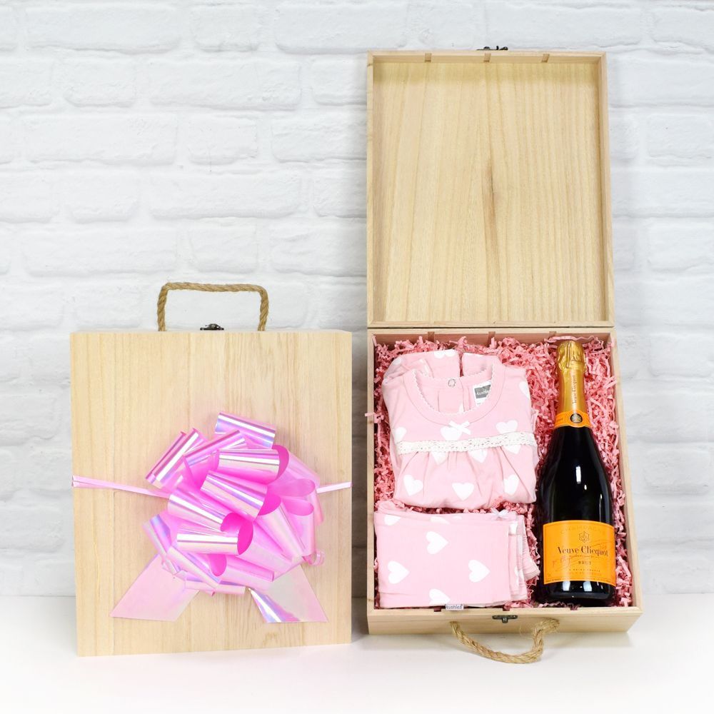 Congratulations On A Baby Girl Crate from Washington Baskets - Champagne Gift Set - Washington Delivery