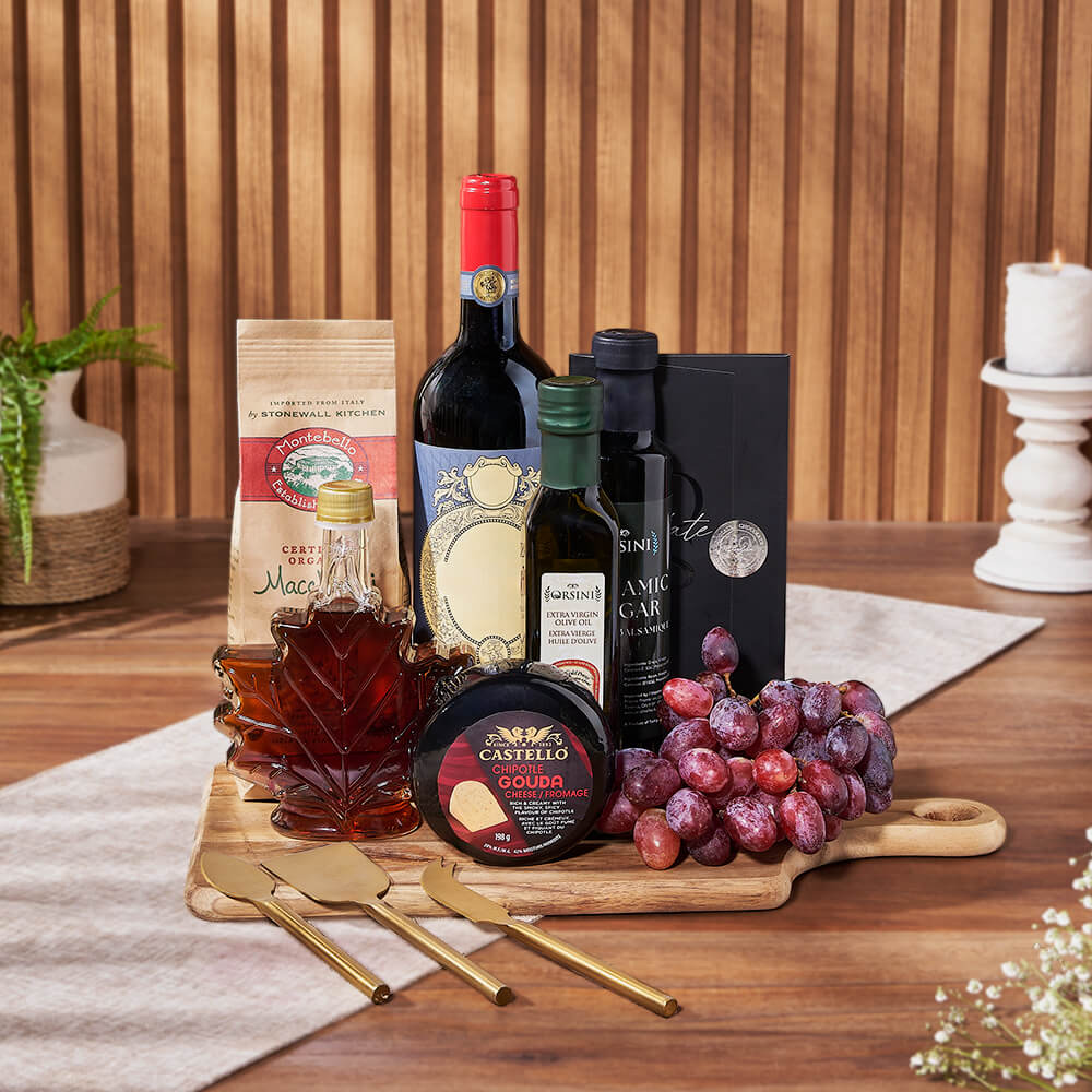 Wine and Artisan Cheese Gift Basket – how the gift is presented