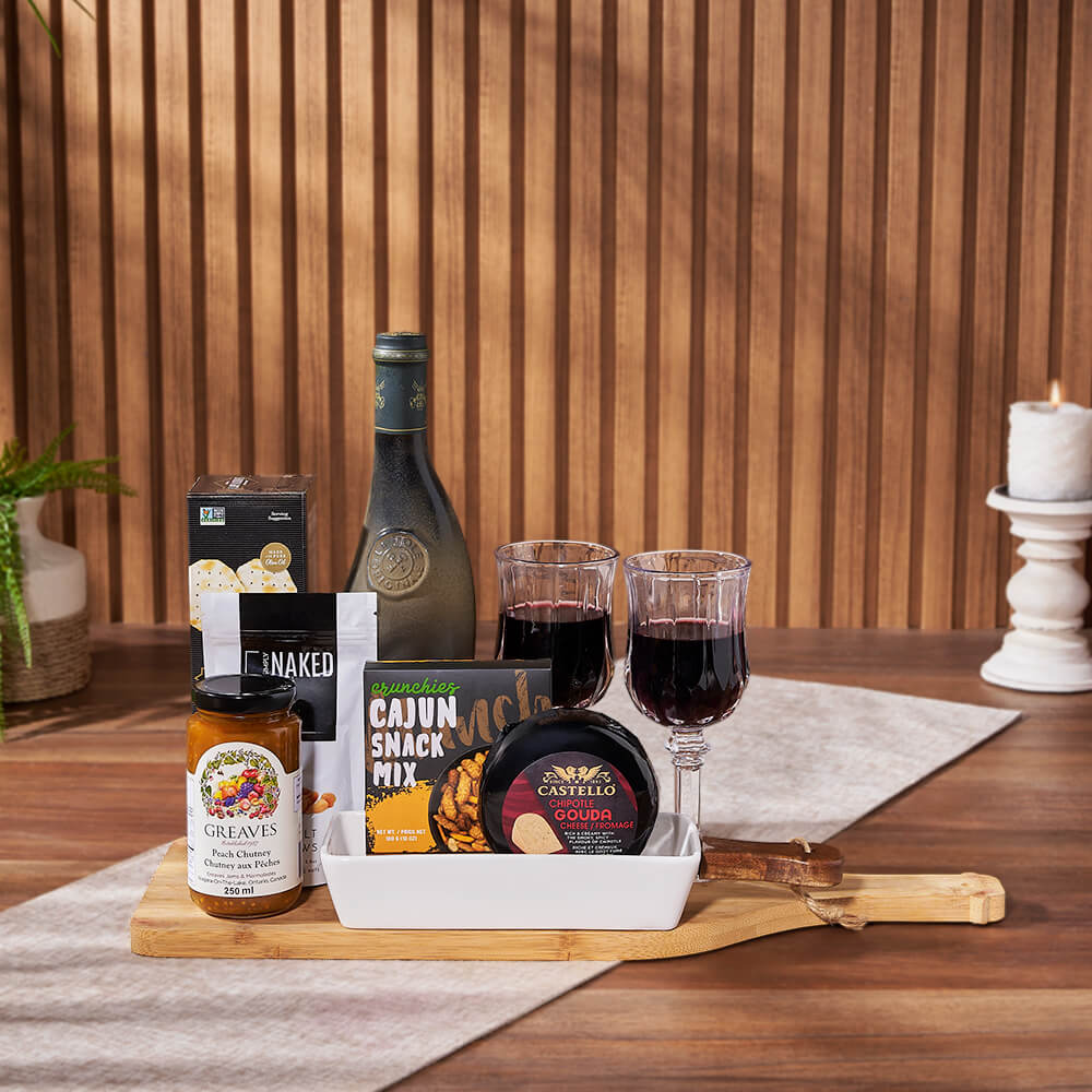 Wine with Ceramic Dish Gift Basket – how the gift is presented