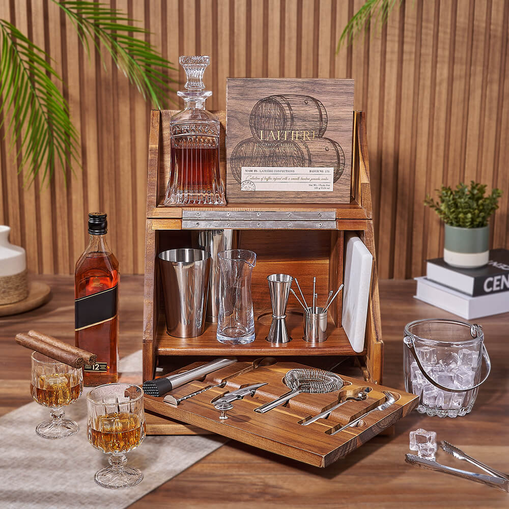 Deluxe Table Top Bar Gift Set, liquor gift, liquor, decanter gift, decanter, bar gift, bar, Washington delivery