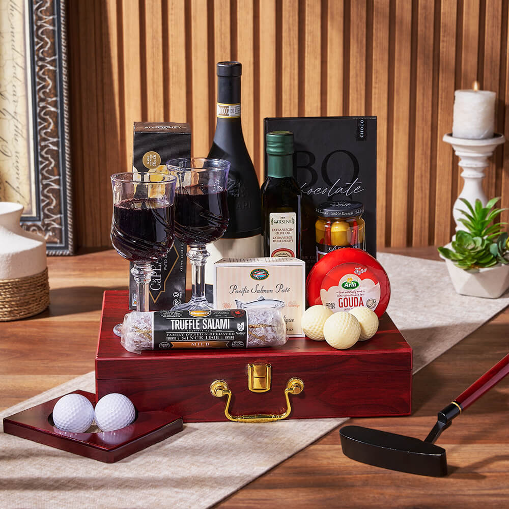 Deluxe Wine & Golfing Snack Set, wine gift, wine, charcuterie gift, charcuterie, seafood gift, seafood, golf gift, golf, Washington delivery