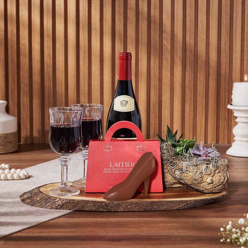 Wine and Succulent Garden Basket – how the gift is presented