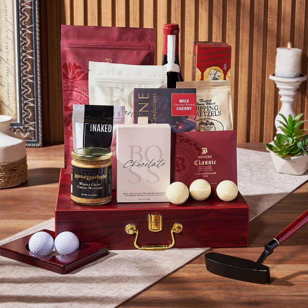 Executive Golf Wine & Snack Gift Set, wine gift, wine, chocolate gift, chocolate, golf gift, golf, Washington delivery