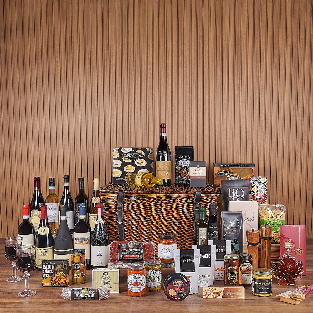 Exquisite Wine & Goodie Basket - Vintage Premium Wines, wine gift, wine, chocolate gift, chocolate, luxury gift, luxury, Washington delivery