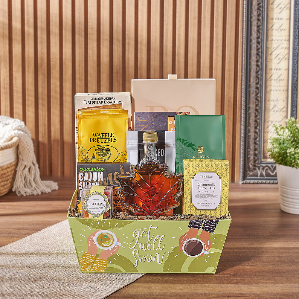 Get Well Soon Assorted Gourmet Snack Gift Basket – how the gift is presented
