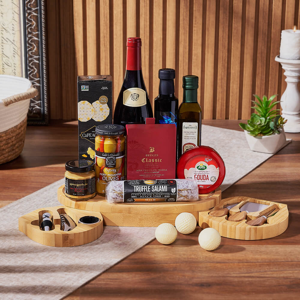 Golf Wine and Cheese Basket – how the gift is presented