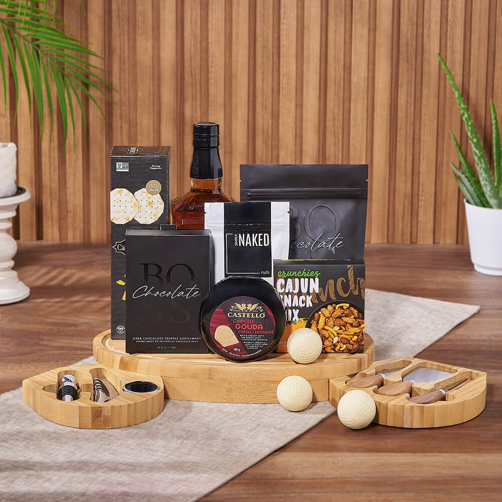 Golf-Themed Gourmet Liquor Gift Set – how the gift is presented