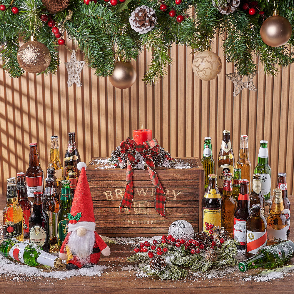 24-Pack Beer Gift Basket with Festive Plush Santa – how the gift is presented