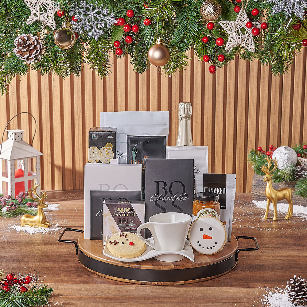 Holiday Champagne with Treats – how the gift is presented