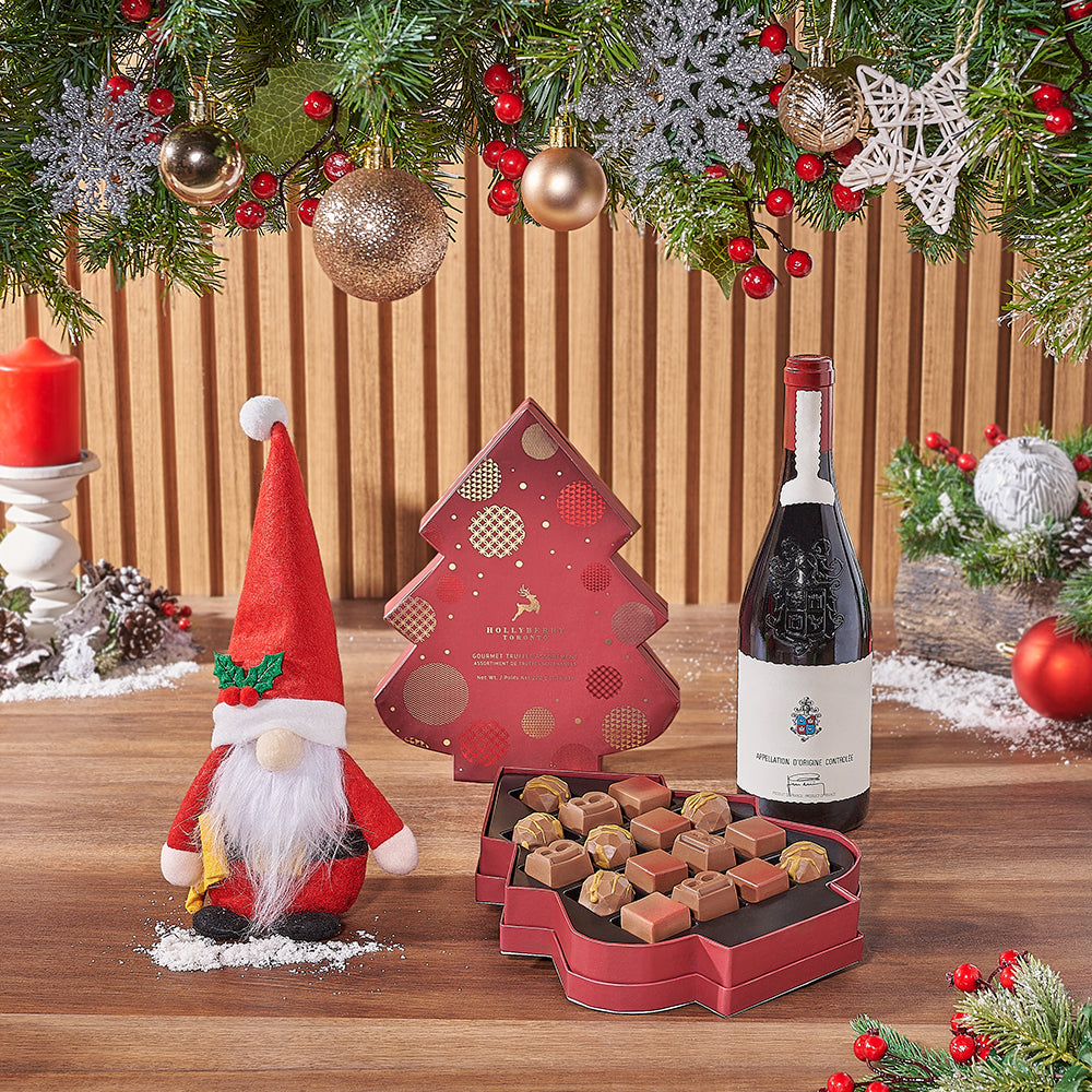 Wine and Plush Santa Christmas Gift – how the gift is presented
