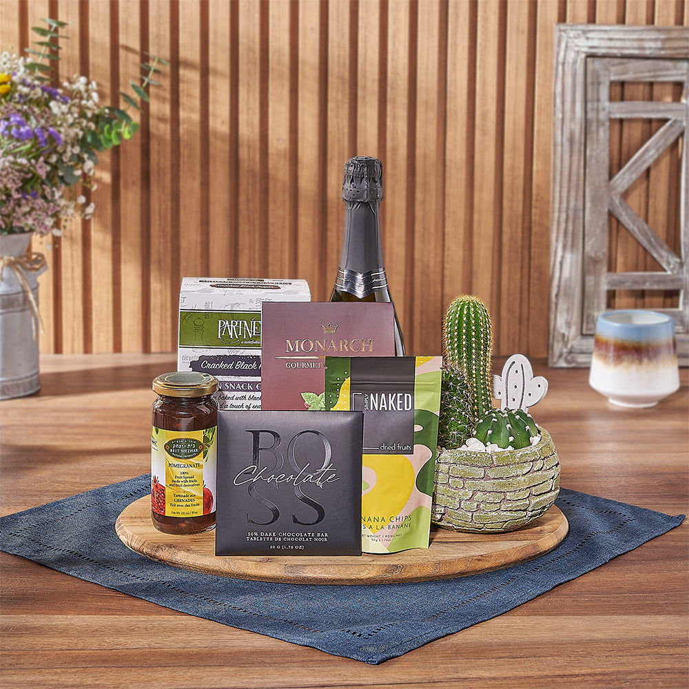 Assorted Cacti with Kosher Sparkling Wine – how the gift is presented