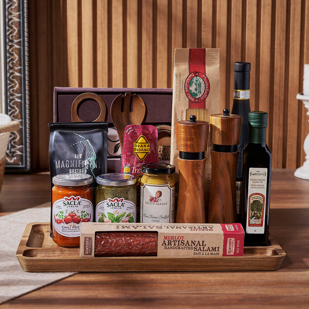 Salami and Italian Wine Gift Basket – how the gift is presented