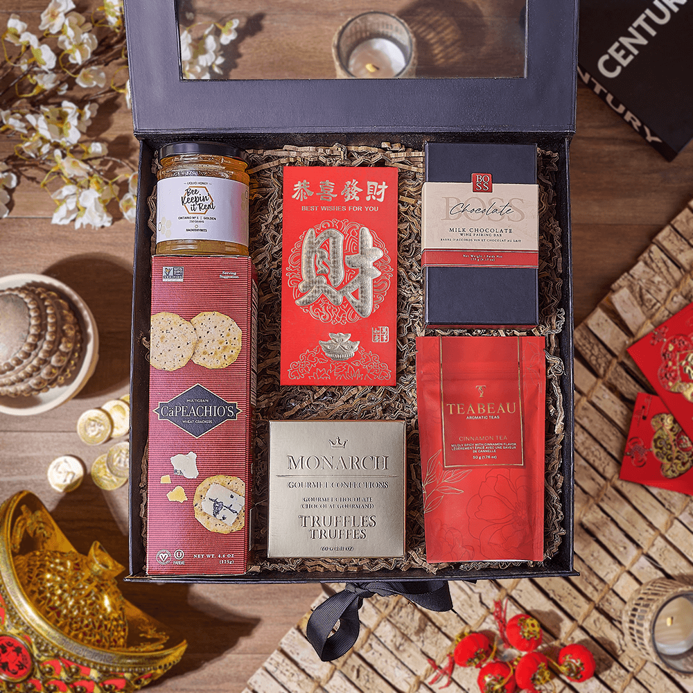 Signature Chocolate and Cinnamon Tea Basket – how the gift is presented