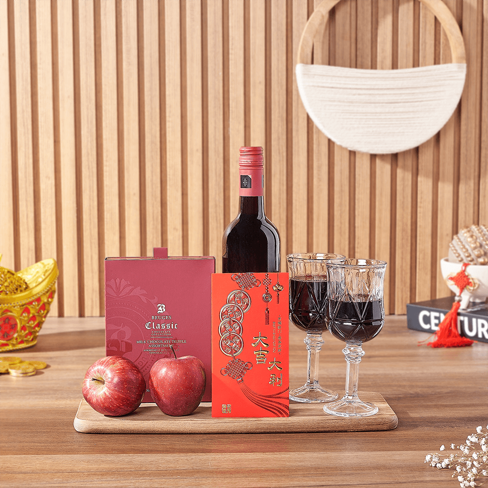 Lunar New Year Wine and Glasses – how the gift is presented