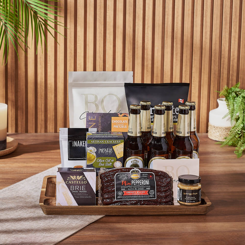 Brie and Beer Snack Gift Basket – how the gift is presented
