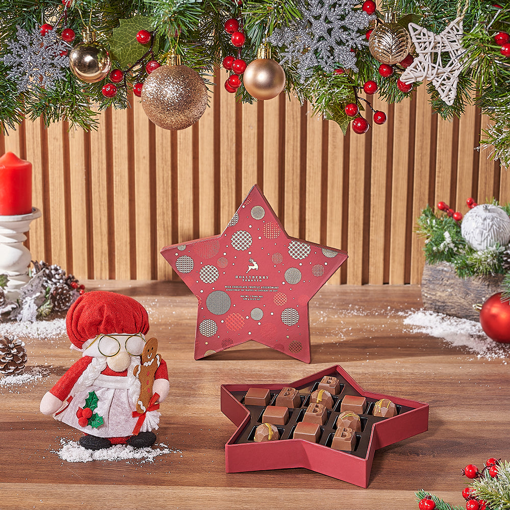 Holiday Plush Mrs. Claus Gift Set with Gourmet Chocolate Truffles – how the gift is presented