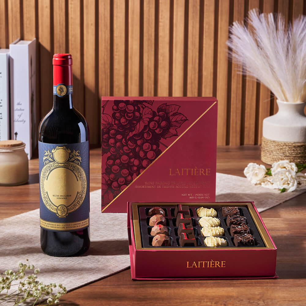 Laitière Chocolate Truffles with Wine Gift Box – how the gift is presented