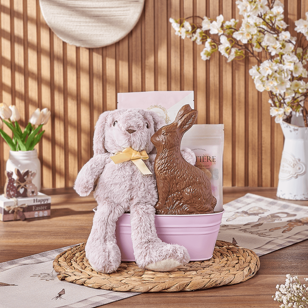 Pink Easter Bunny Gift Basket, chocolate gift, chocolate, easter gift, easter, Washington delivery