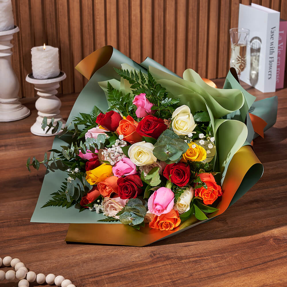 Baby's Breath and Mixed Rose Wrap – how the gift is presented