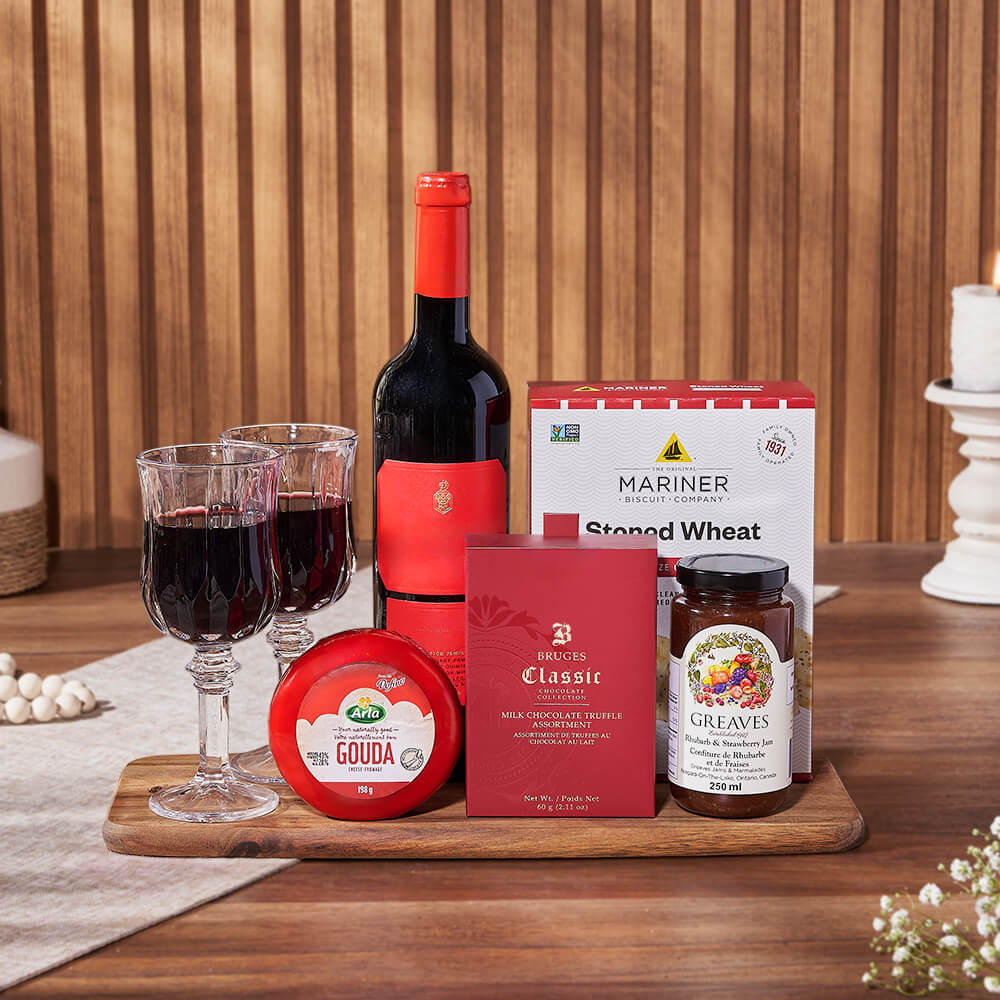 Red Carpet Delight Wine Basket, wine gift, wine, cheese gift, cheese, Washington Delivery