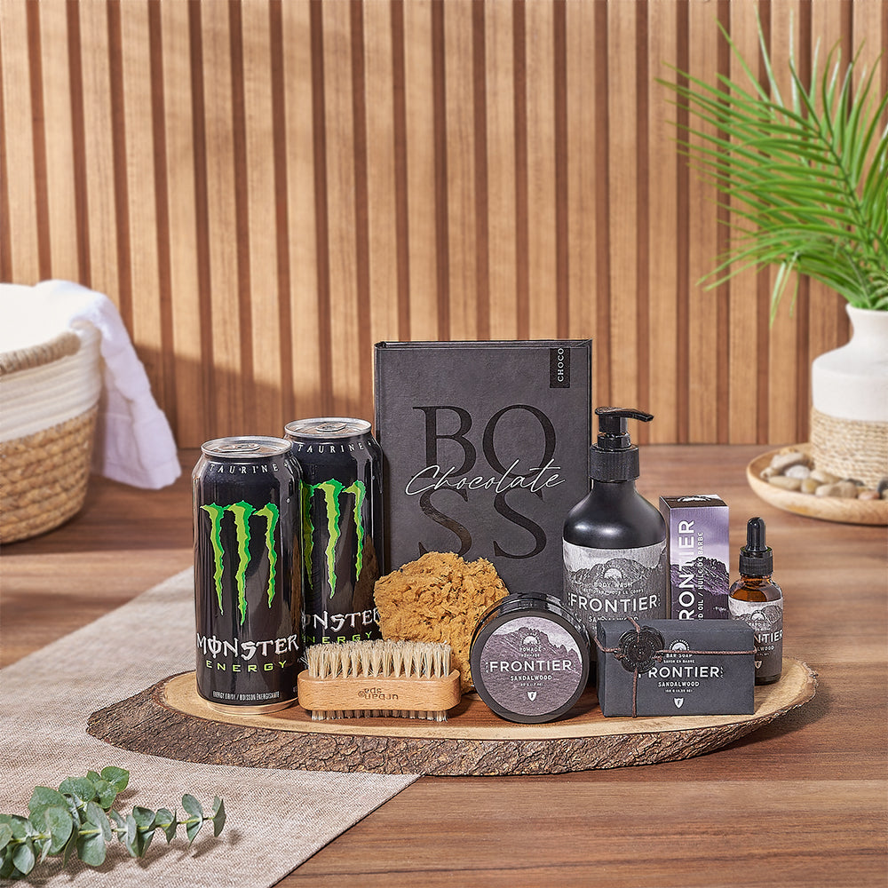 Boss Spa and Chocolate Gift Basket – how the gift is presented