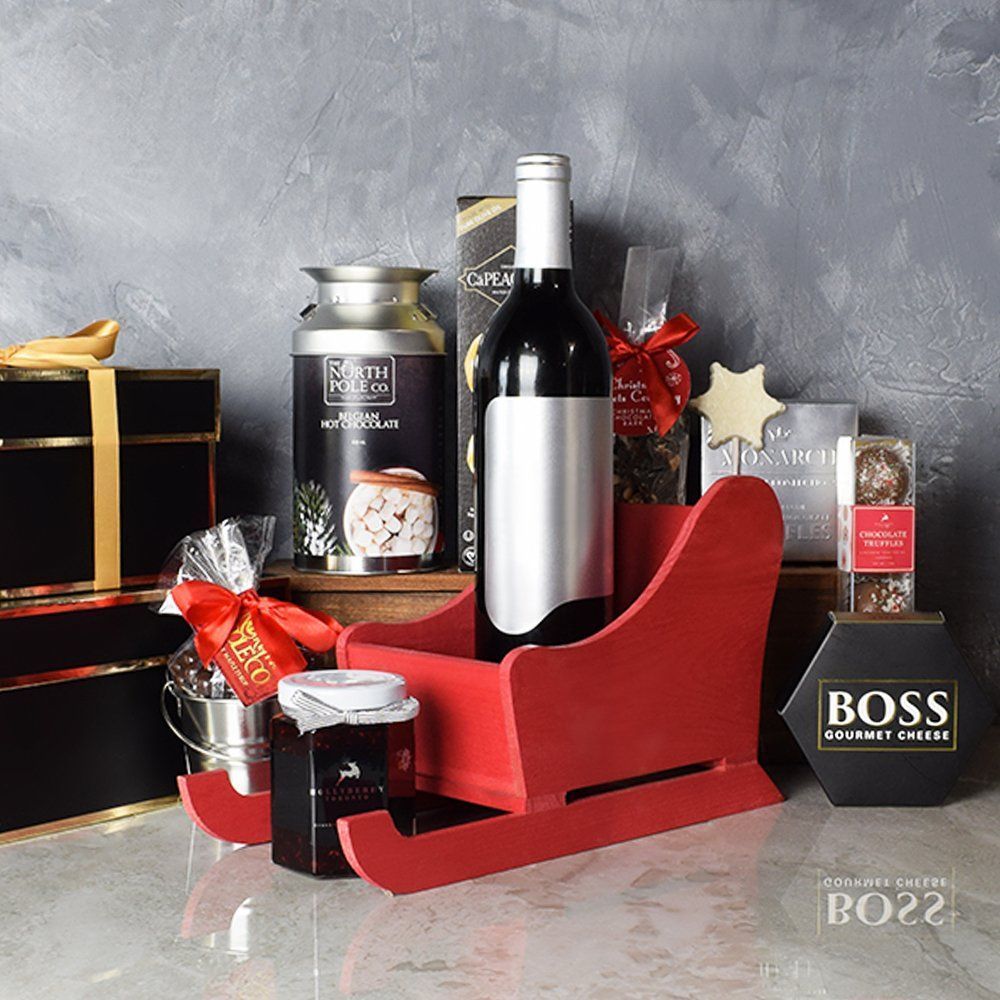 Winter Wonderland Wine Gift Basket – how the gift is presented