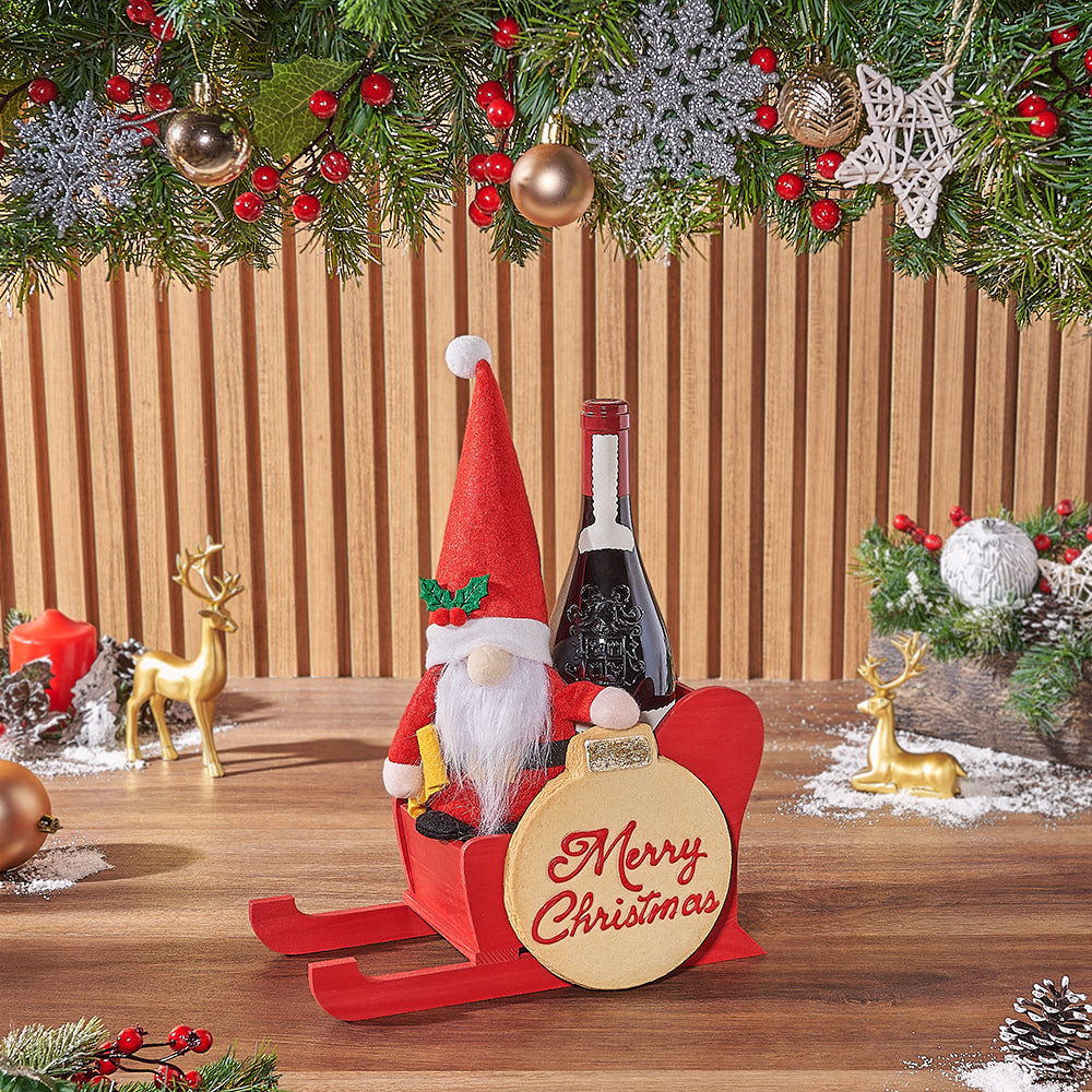 Christmas Red Sled Wine Basket – how the gift is presented