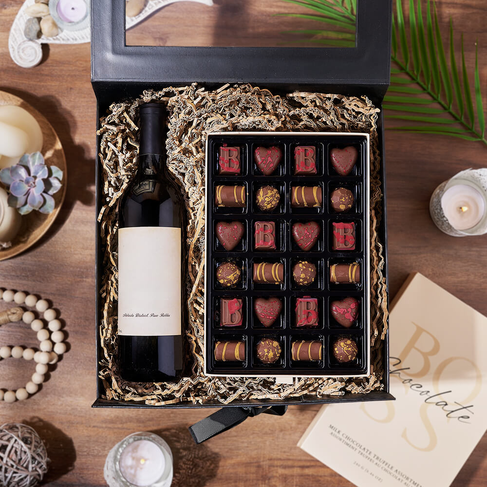 Wine and Milk Chocolate Treat Box – how the gift is presented