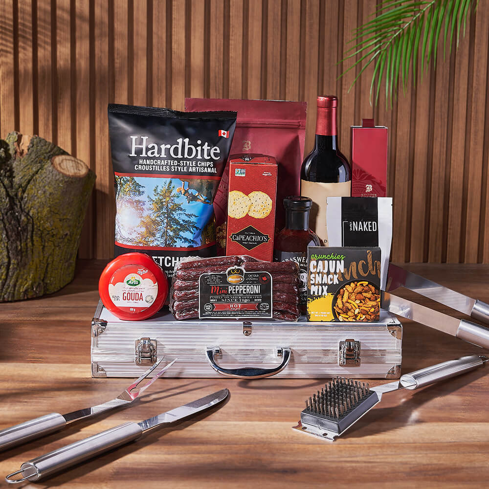 Smokin’ BBQ Grill Gift Set with Wine - Washington Baskets - Washington Delivery