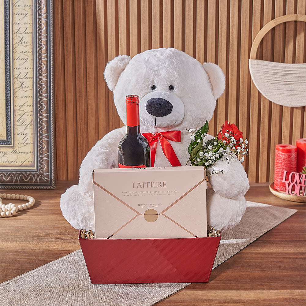 Red Rose with Wine Valentine's Gift – how the gift is presented