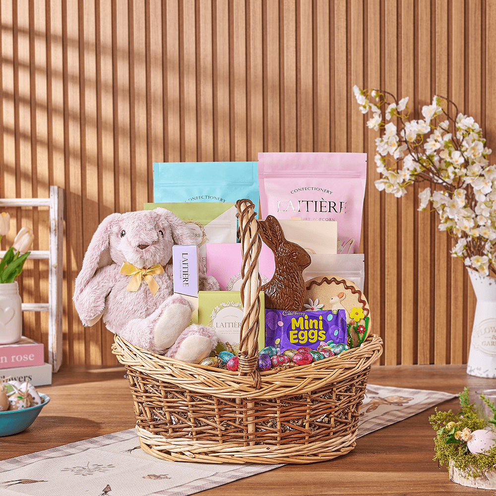 Easter Floral Basket with Plush Bunny – how the gift is presented