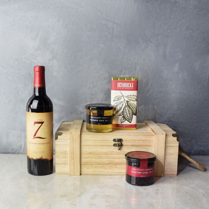 Wine Basket with Belgian Dark Chocolate – how the gift is presented