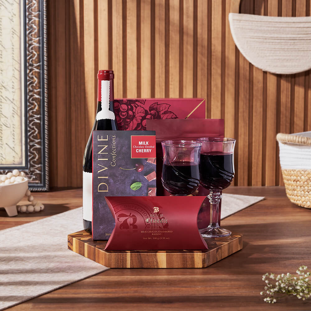 Chocolate and Wine Glass Gift – how the gift is presented