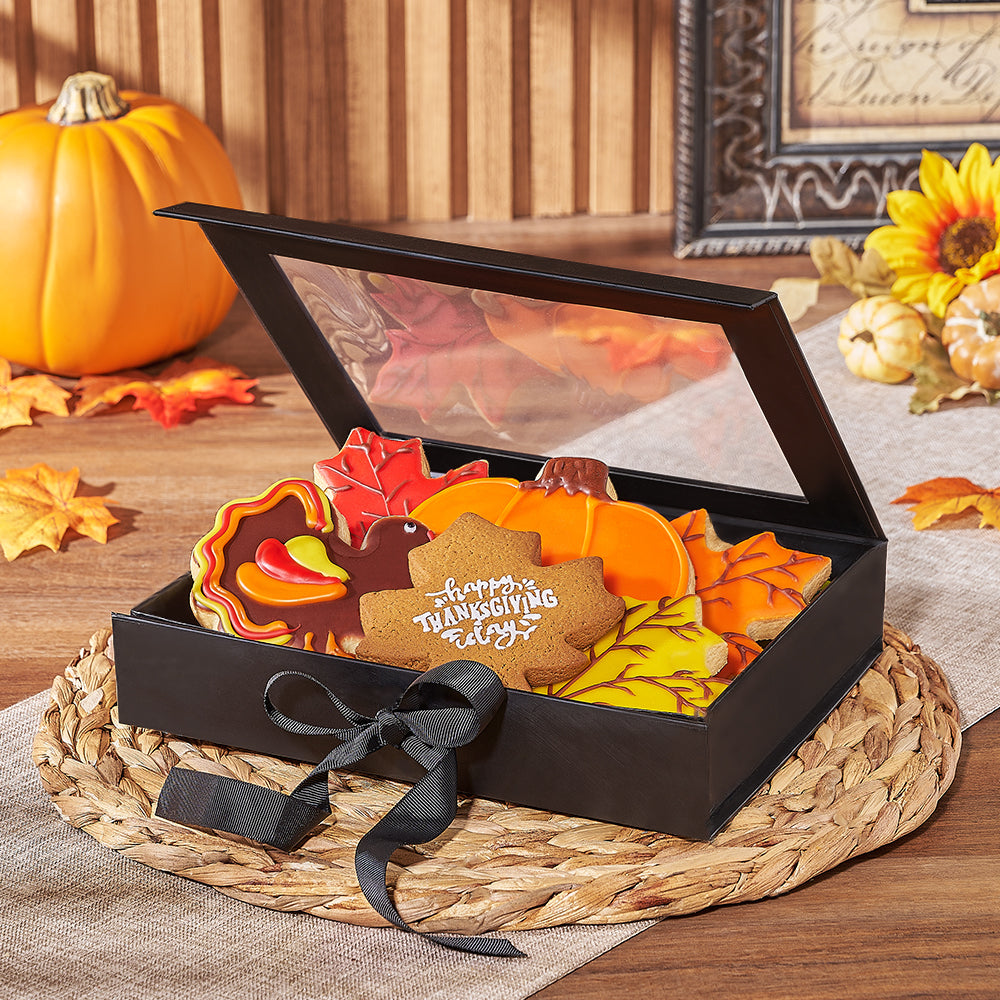 Decorated Thanksgiving Cookie Box Gift Basket – how the gift is presented