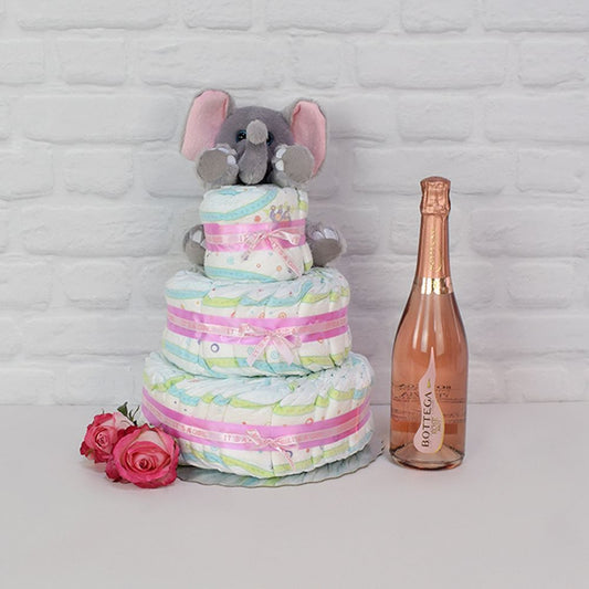 The Diaper Gateau Gift Set with Champagne from Washington Baskets - Washington Delivery