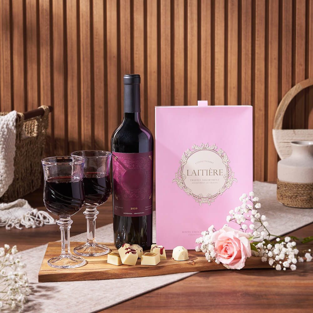 Wine and Truffle Basket Gift – how the gift is presented