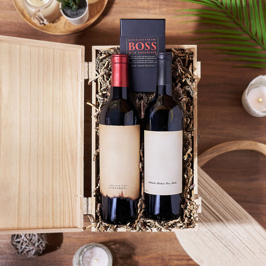 Vintage Wine Duo Gift Crate, wine gift, wine, chocolate gift, chocolate, Washington Delivery