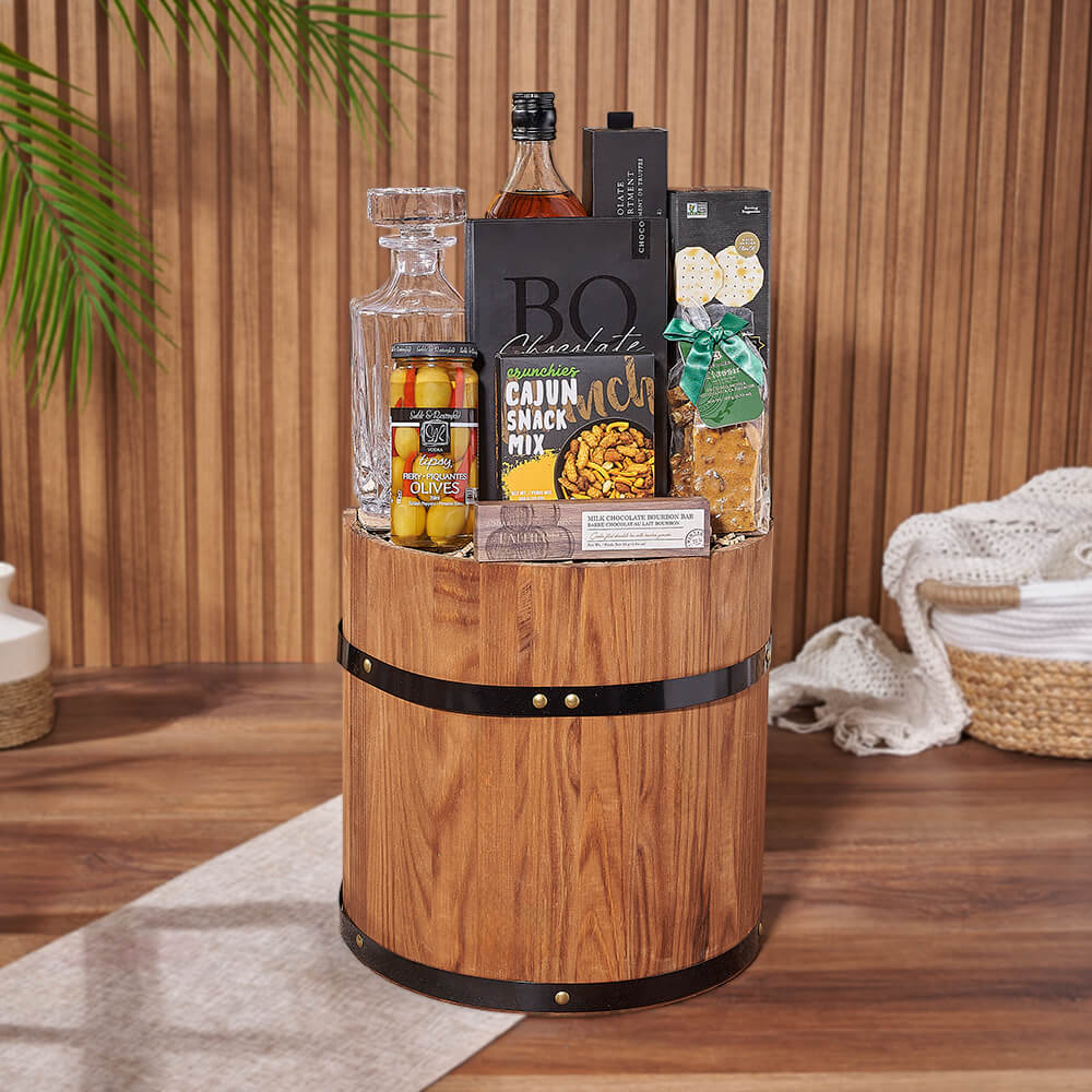 Half Barrel Liquor Gift Basket – how the gift is presented