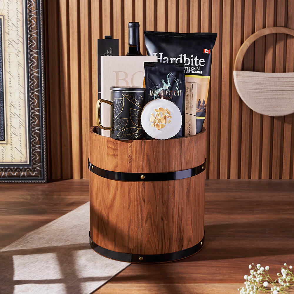 Wine and Espresso Barrel Gift – how the gift is presented