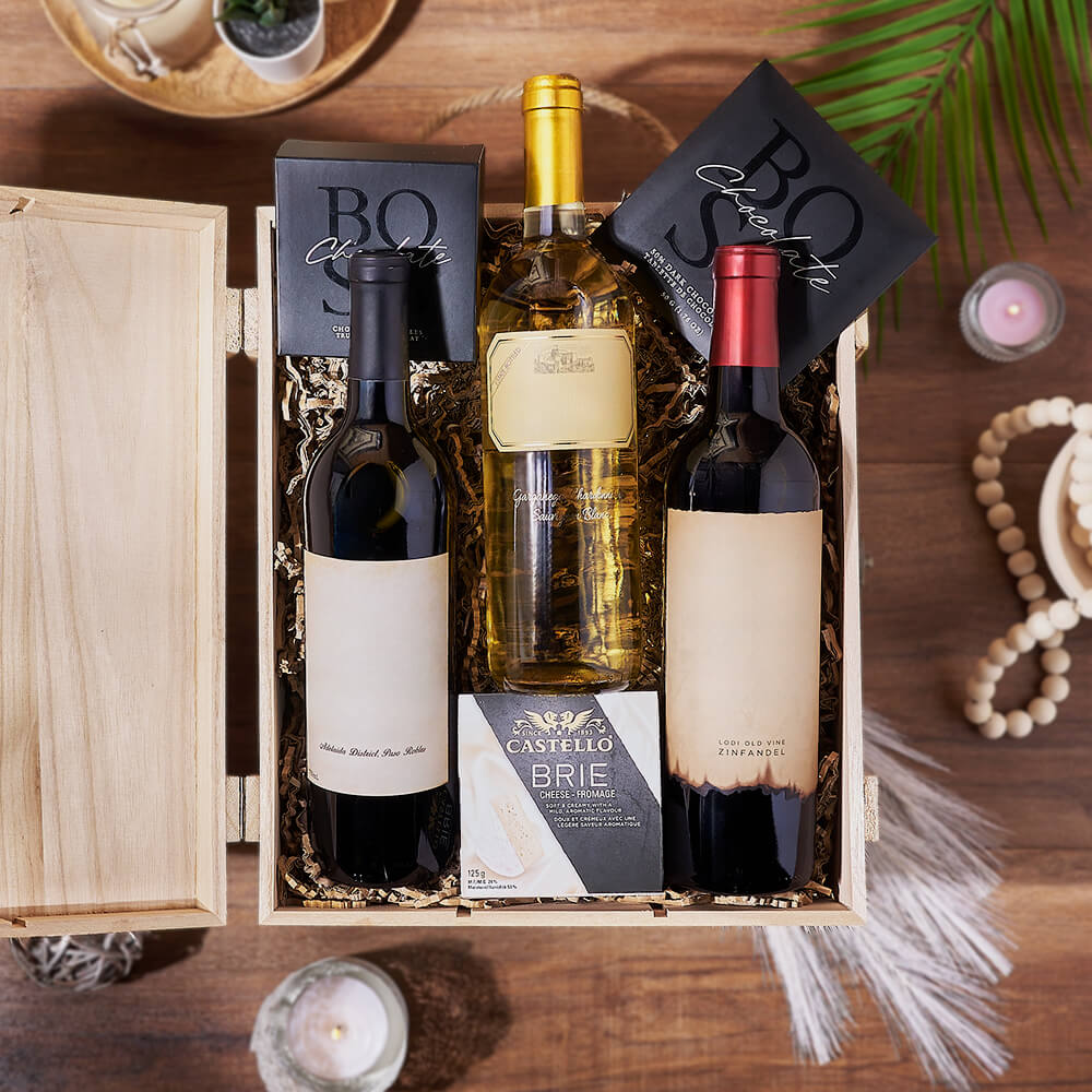 Wine Trio Pairing Gift, wine gift, wine, chocolate gift, chocolate, cheese gift, cheese, Washington Delivery