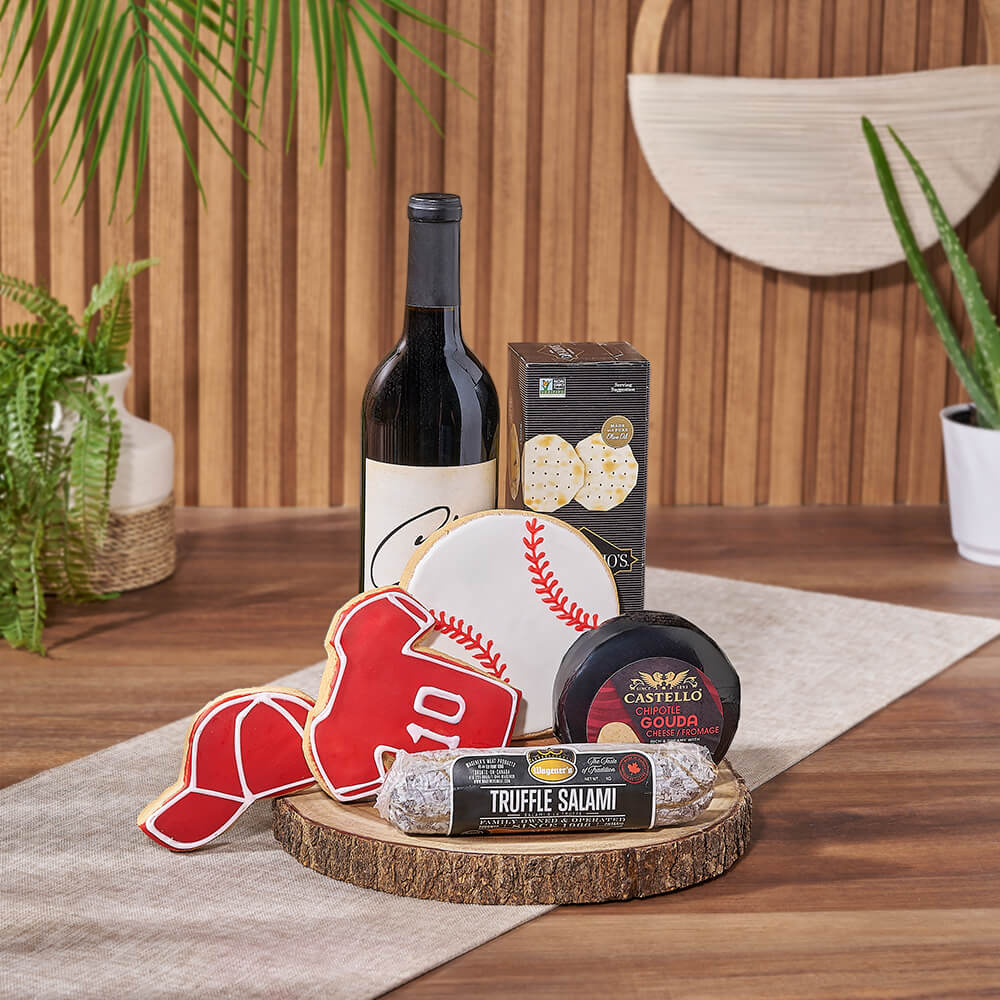 Baseball Sugar Cookies Wine Basket – how the gift is presented